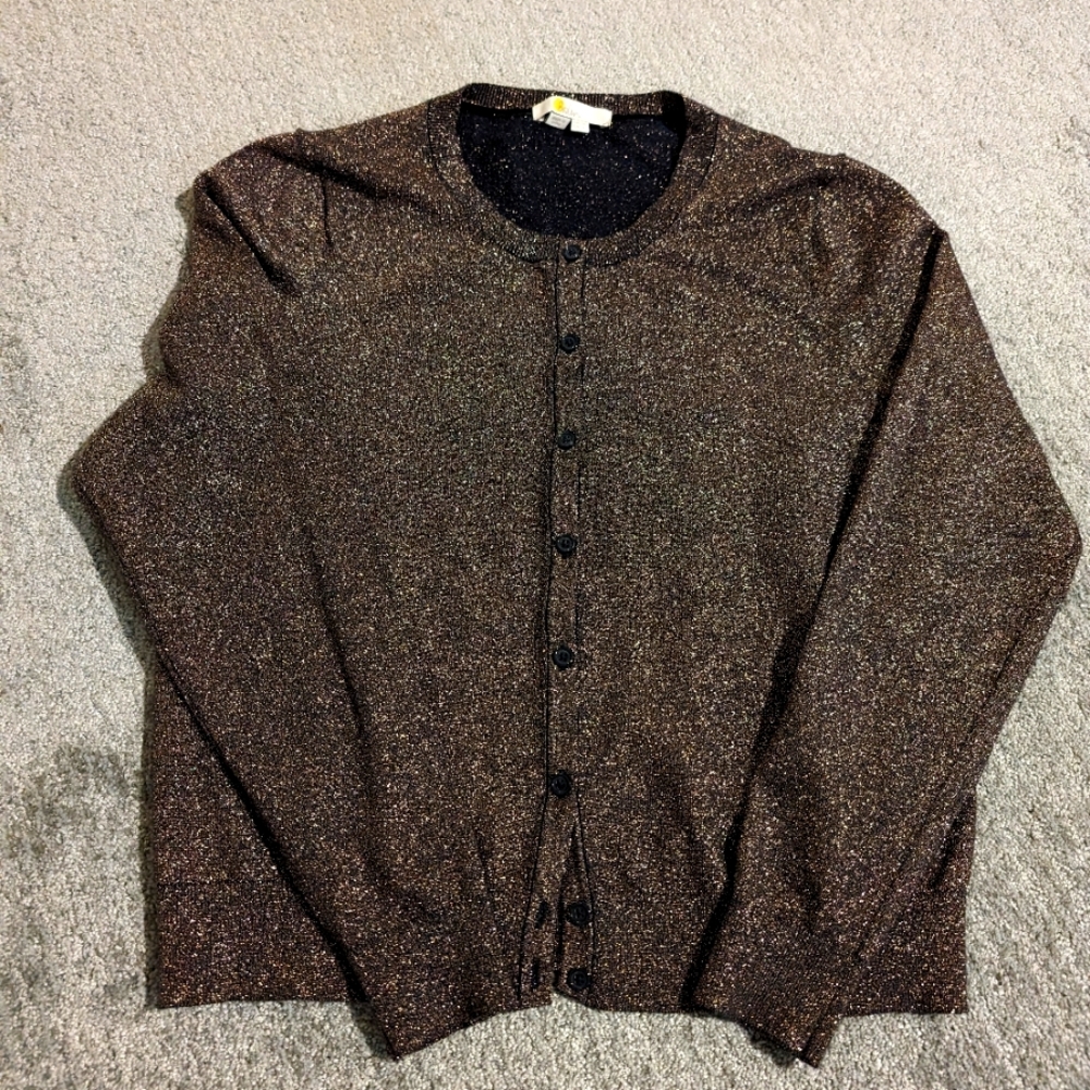 Boden Women's Metallic Navy and Gold Knit Cardigan Sweater - 14
